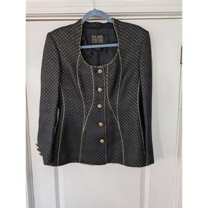 Escada Couture Black Gold Diamond Quilted Blazer Jacket Women's 38 silk